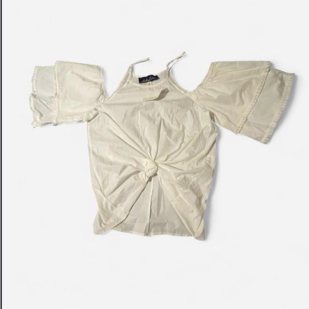 Blue Rain Cream Cold-Shoulder Twist Front Camisole